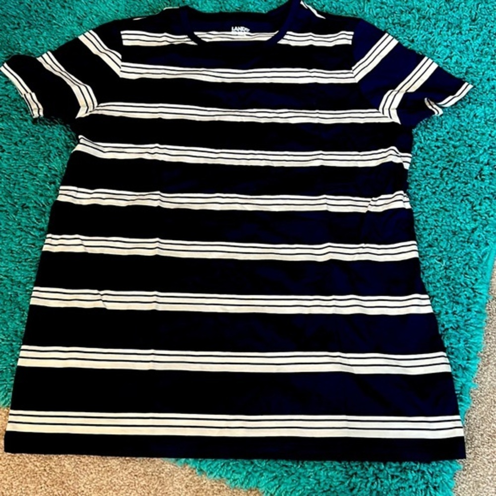 Lands End M/T striped T-shirt navy white New